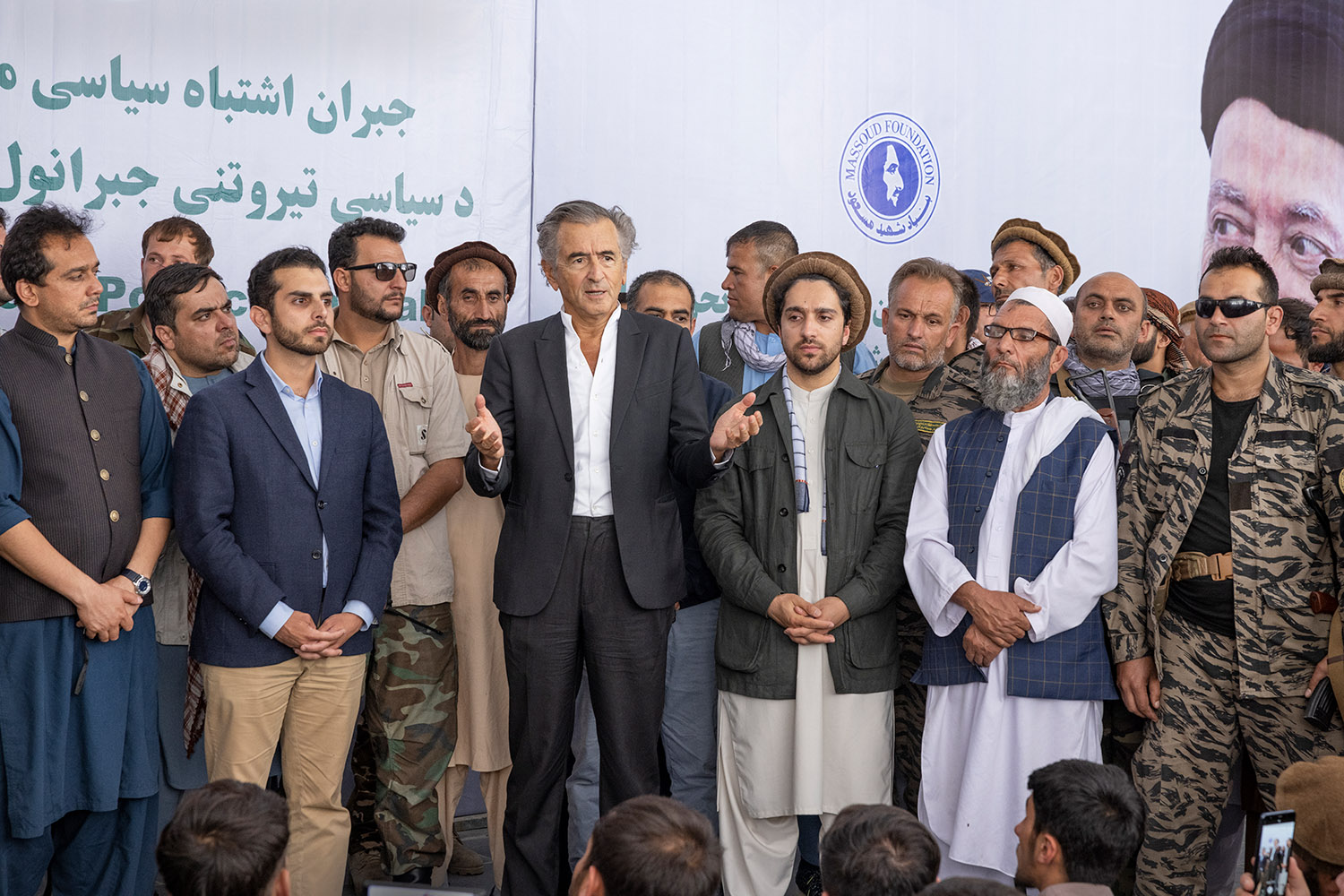 Bernard-Henri Lévy and Ahmad Massoud address the Mujahideen and Panjshir residents during the ceremony the memory of the Lion of Panjshir