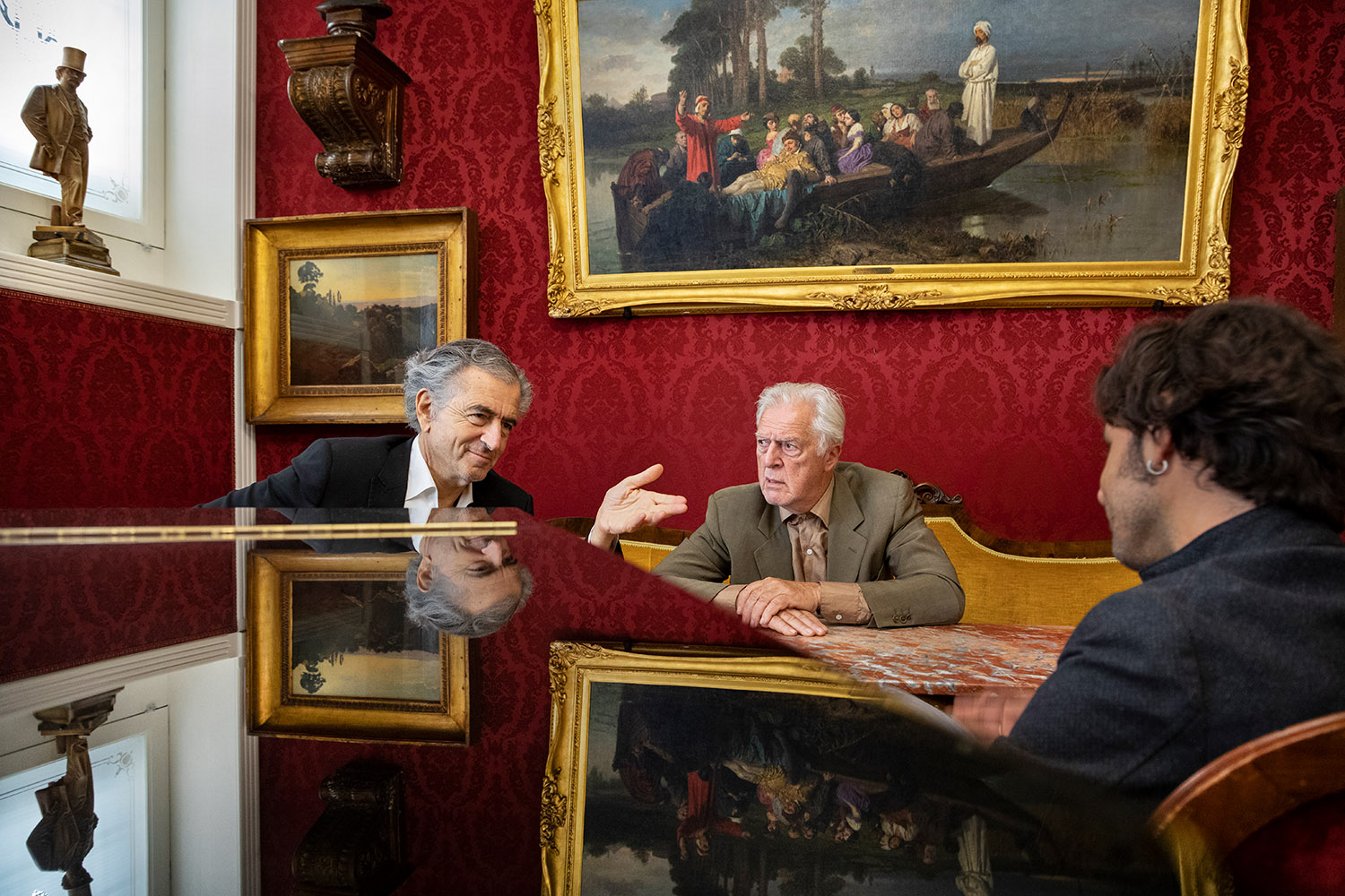 Bernard-Henri Lévy avec Gilles Hertzog et Luigi Scaffidi au Caffe Greco.