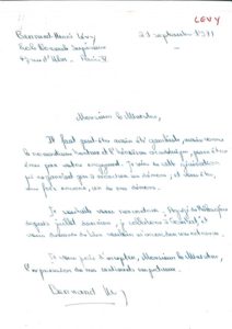 Lettre de Bernard-Henri Lévy à André Malraux. Le 21 septembre 1971
