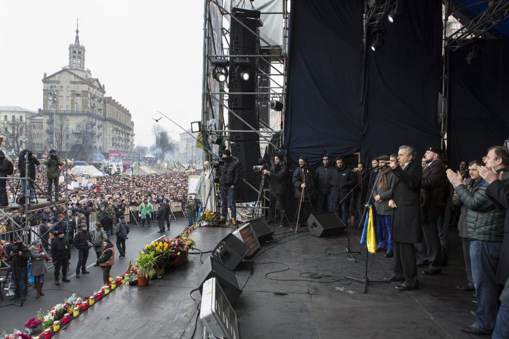 Intervention de Bernard-Henri Levy sur la place Maidan à Kiev le 2 mars 2014.