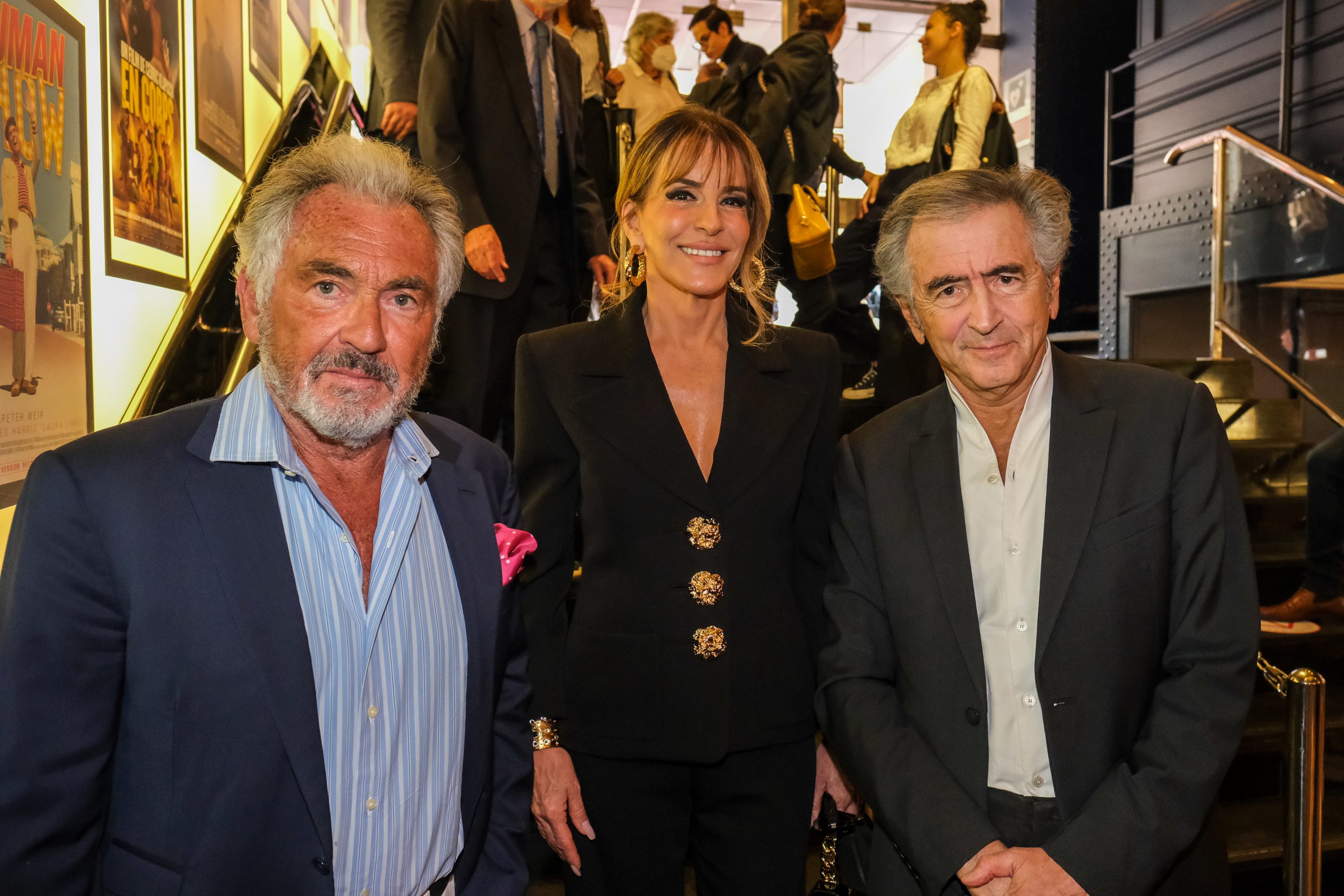 Bernard-Henri Lévy avec la princesse Patricia de Belsunce d’Arenberg et Jean-Paul Enthoven au cinéma le Balzac