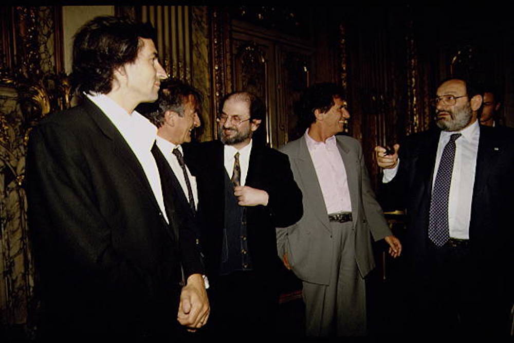 Bernard-Henri Lévy, Elie Wiesel, Salman Rushdie, Jack Lang and Umberto Eco at the Universal Academy of Cultures.
