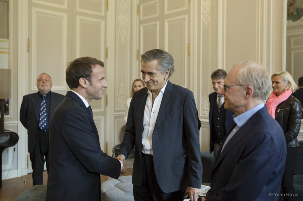Emmanuel Macron, Bernard-Henri Lévy et David Grossman à l'Élysée.