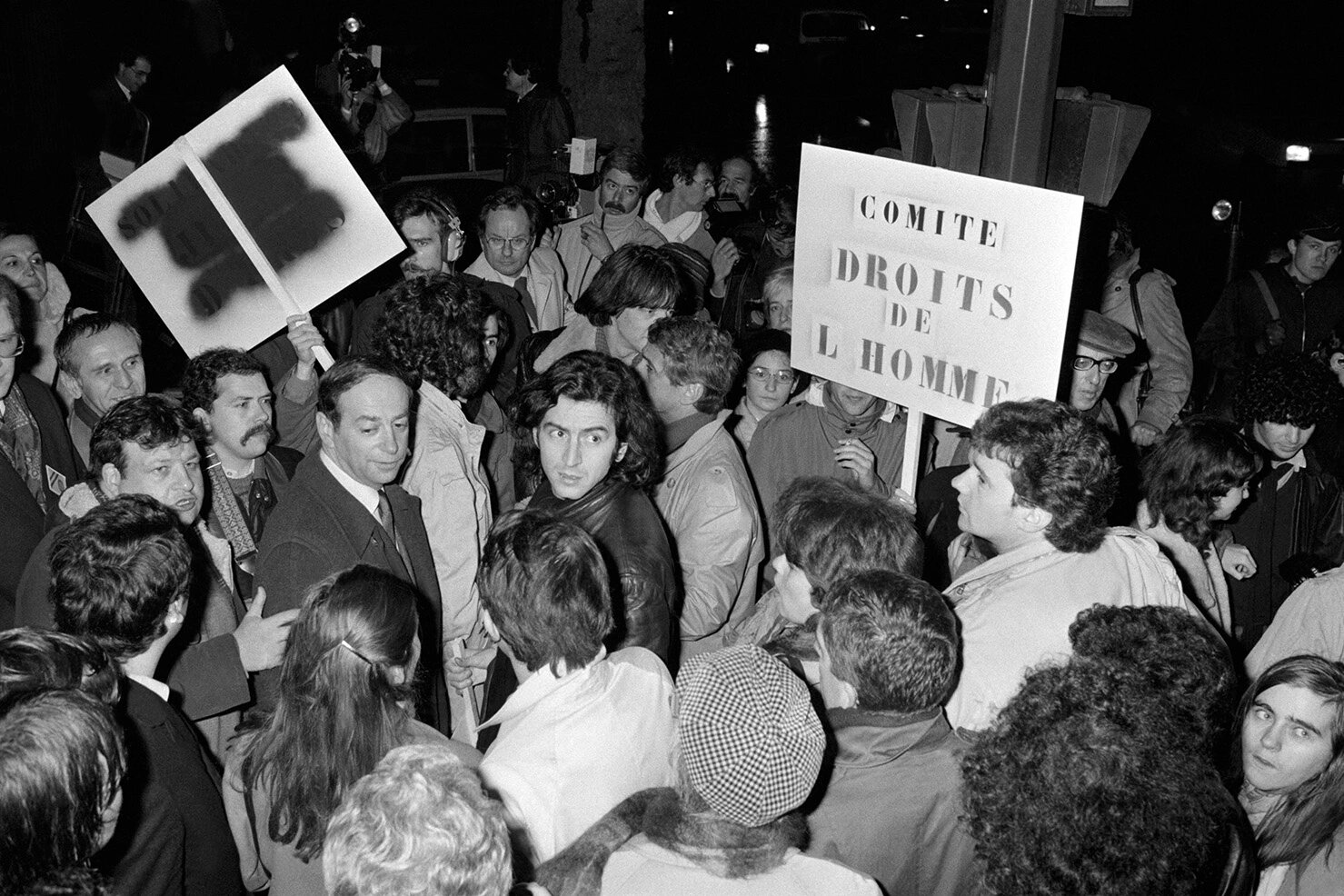 Bernard-Henri Lévy during a demonstration in support of the Soviet dissident Andrei Sakharov in front of the Soviet Embassy in Paris on Dec. 7, 1981.