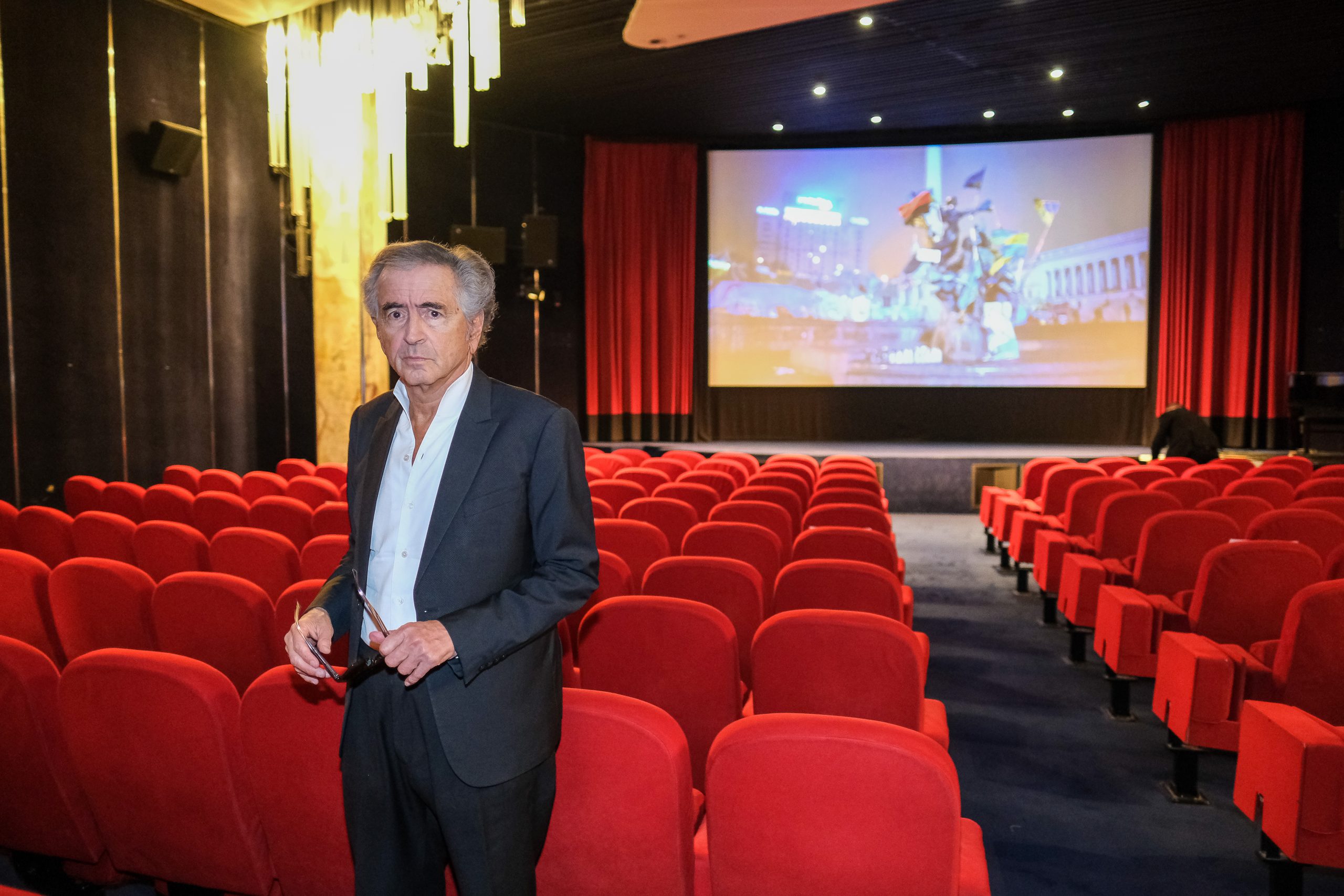 Bernard-Henri Lévy before the screening of his film "Why Ukraine", at the Cinema Le Balzac in Paris.