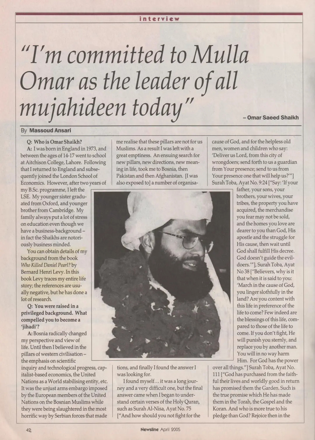 Omar Sheikh parle de BHL dans « Newsline » en avril 2005.