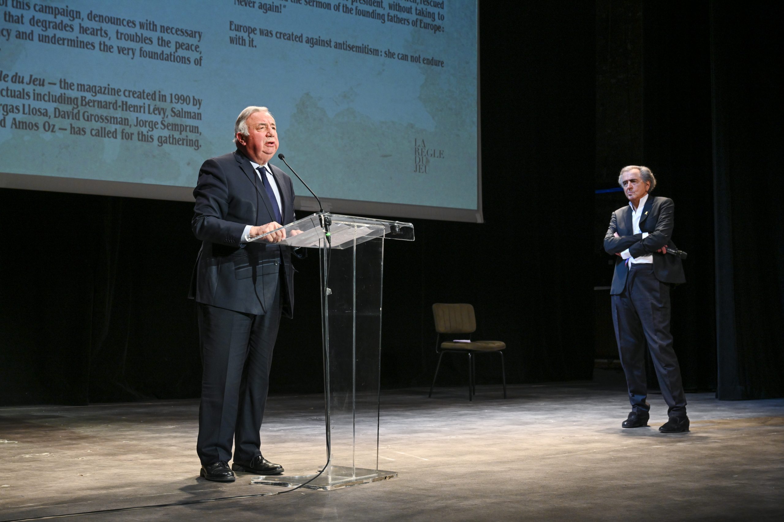 Le Président du Sénat Gérard Larcher, et BHL, au Théâtre Antoine