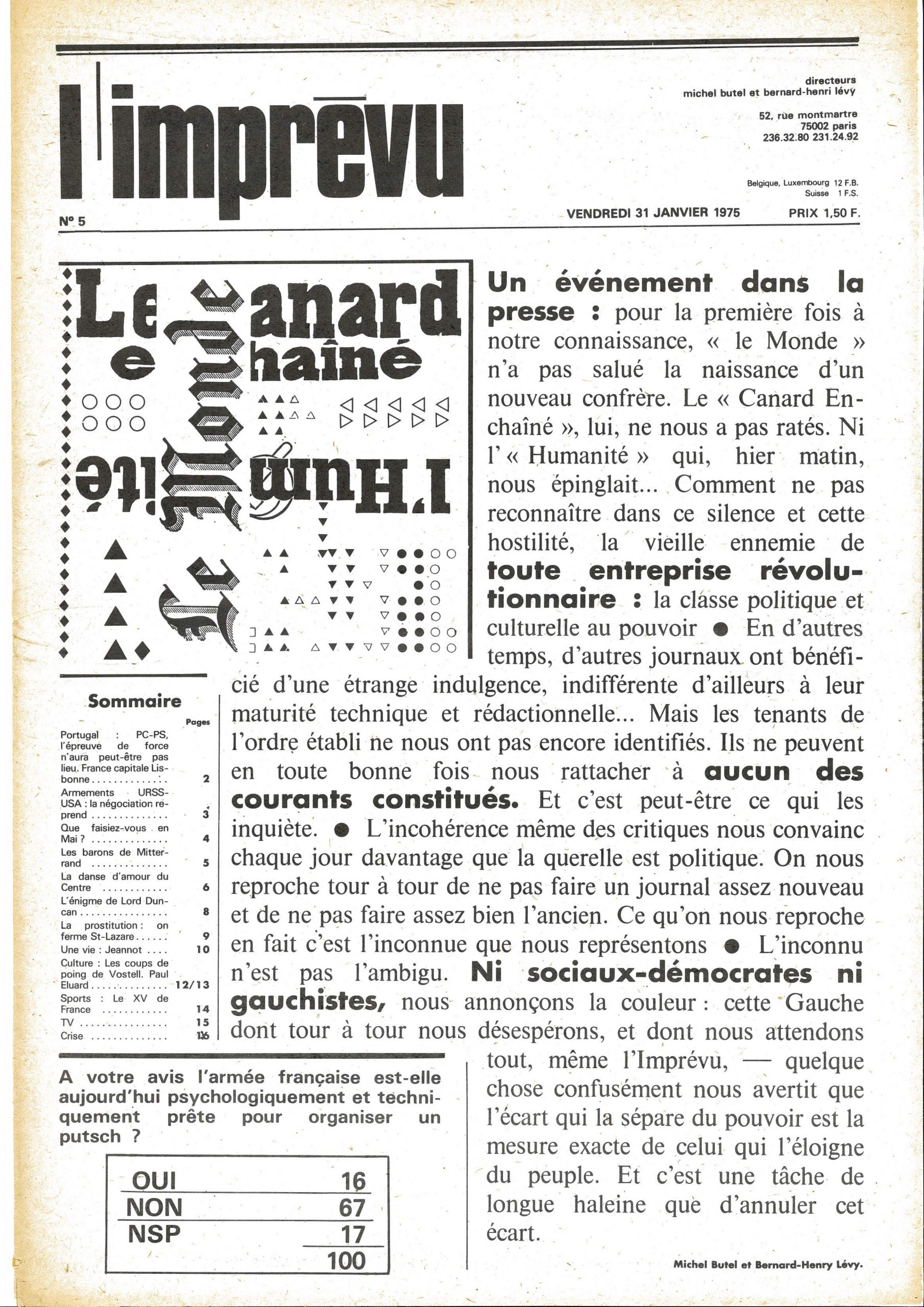 Cinquième numéro de « L’Imprévu », page 1/16