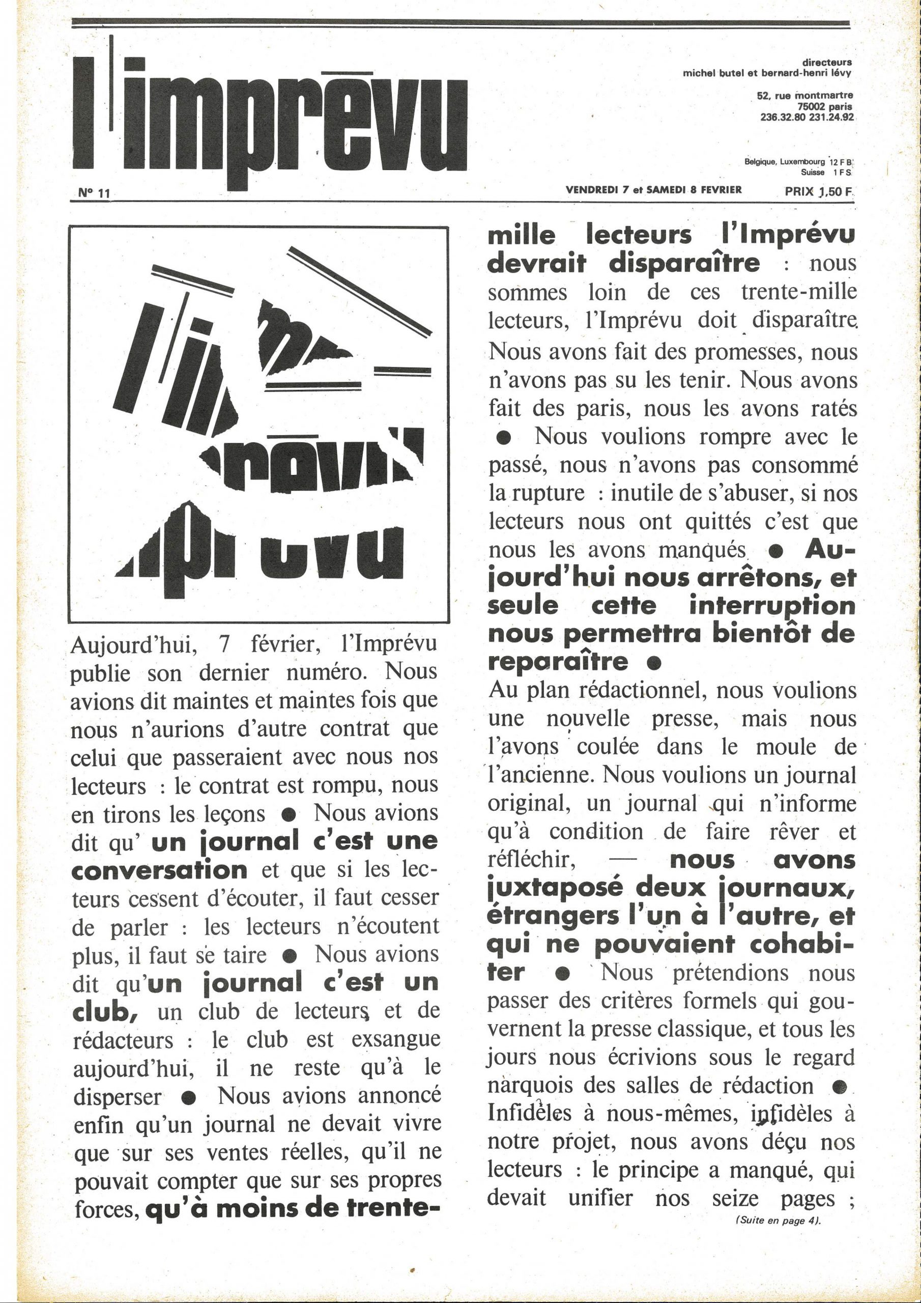 Onzième numéro de « L’Imprévu », page 1/4