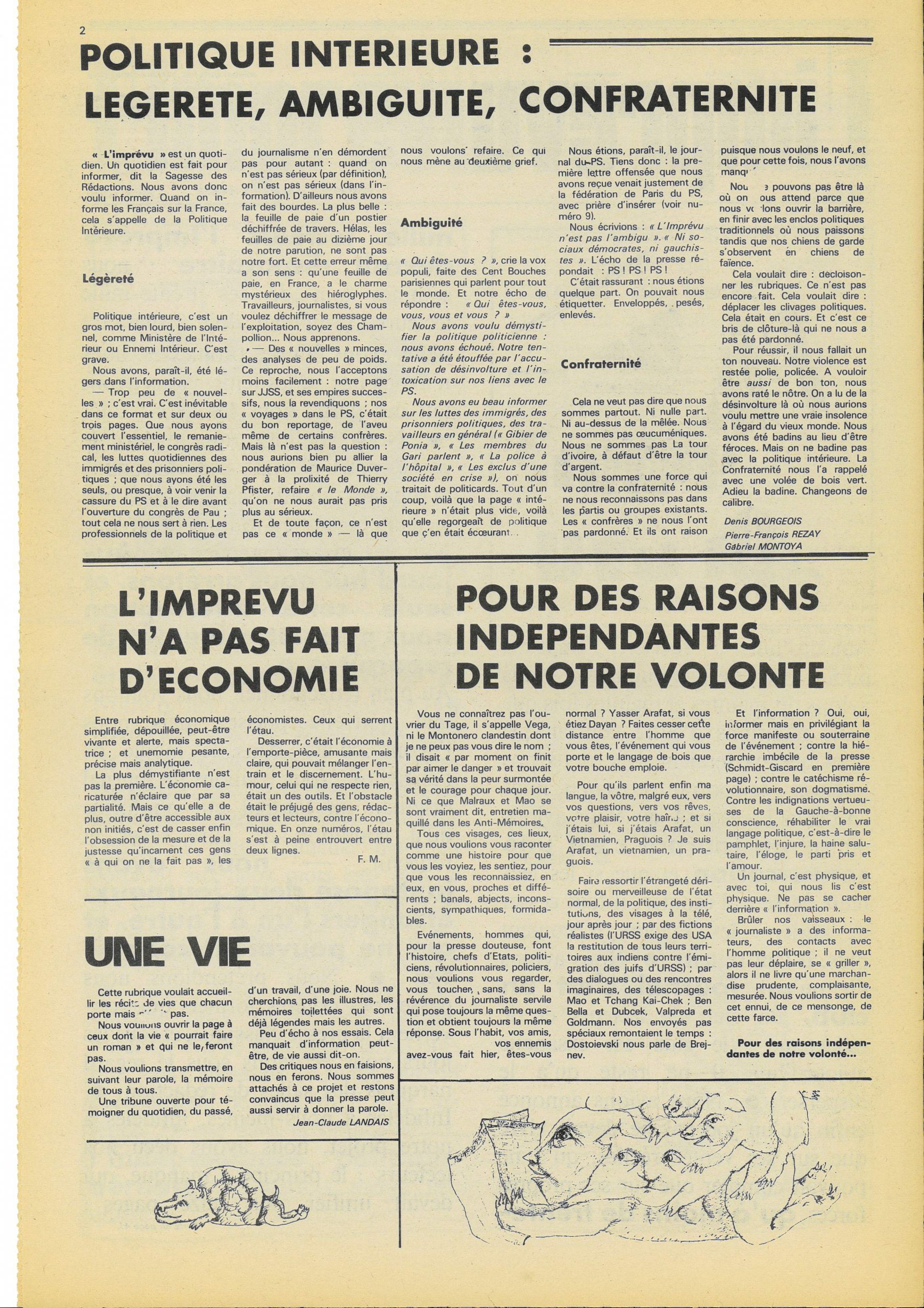 Onzième numéro de « L’Imprévu », page 2/4